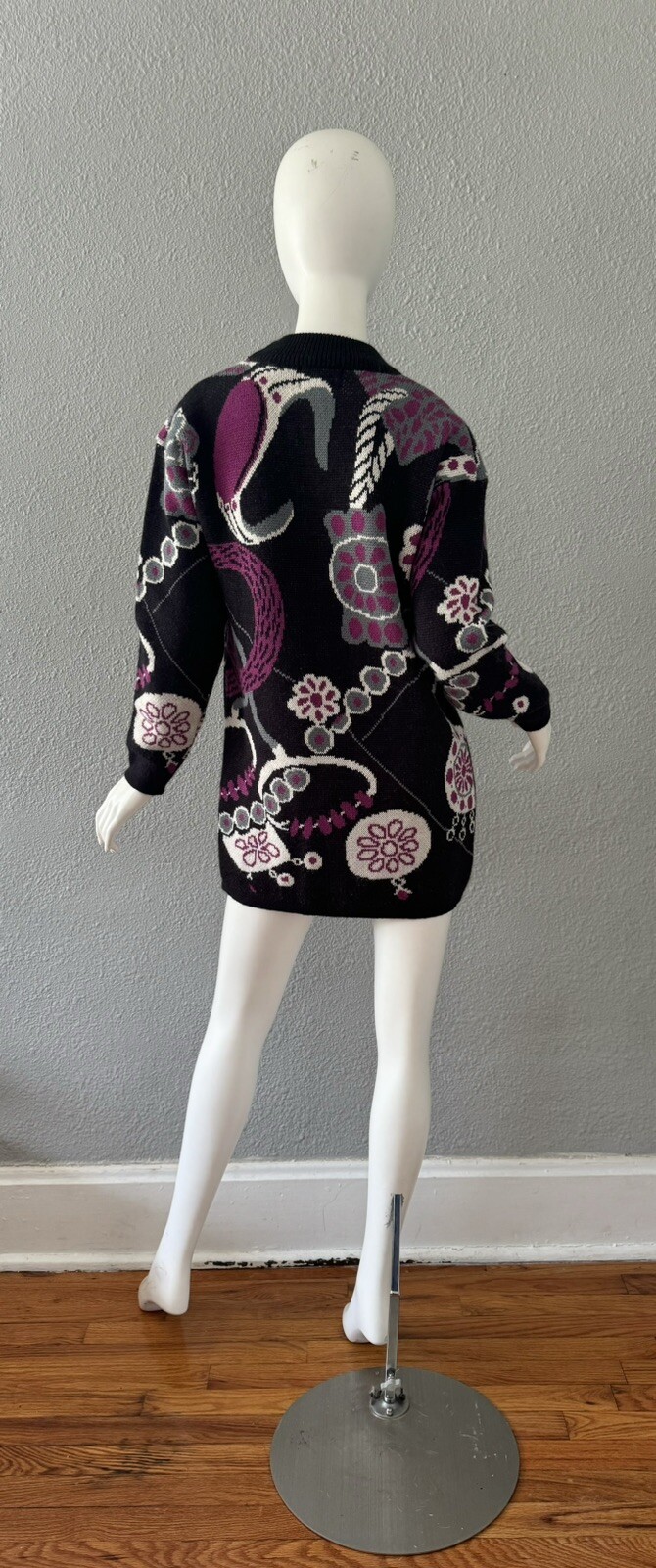 Vintage 80s Black Wool Funky CERVELLE Crew Tunic Sweater Top S