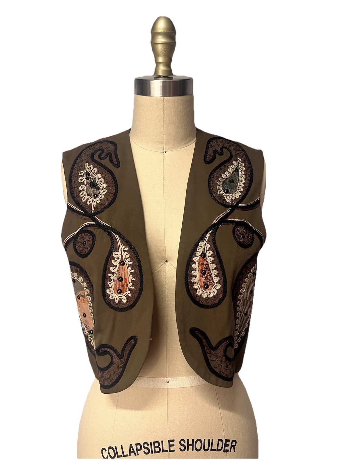 Vtg Helene Cropped Western Paisley embroidered Women’s Size S Open Vest Boho