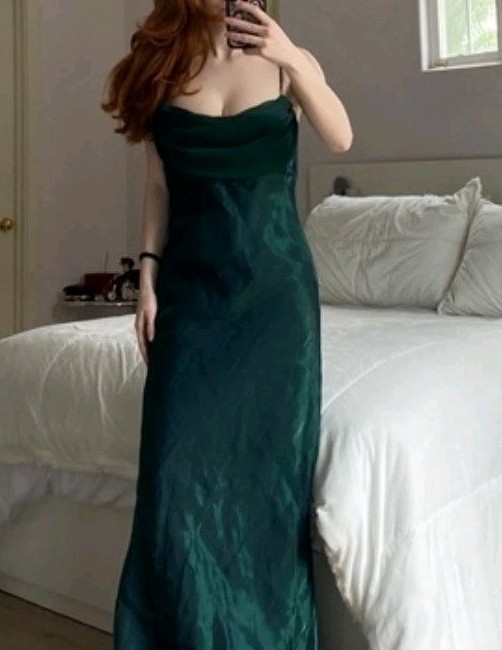 Vtg Dave & Johnny Emerald Green Cowl Neck Maxi Dress Beaded Strap Prom jr 9/10