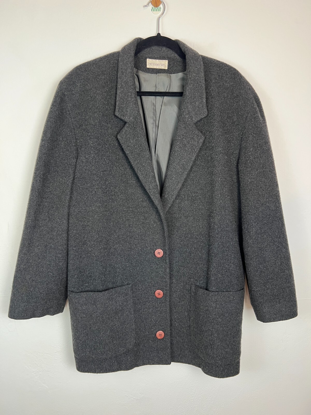 Vintage Henri Bendel 100% Cashmere Jacket Pea Coat Gray Winter Blazer 10 Large