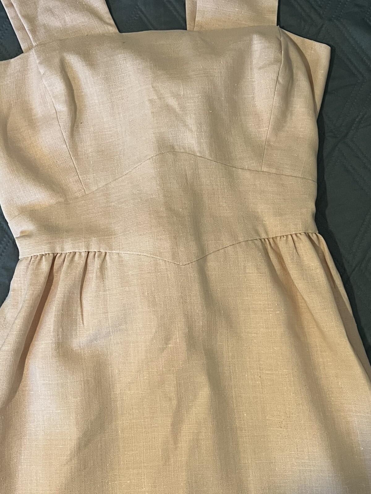 Vintage Handmade 1960s Open Back Salmon, Woven Cotton Canvas, Dress sz Small
