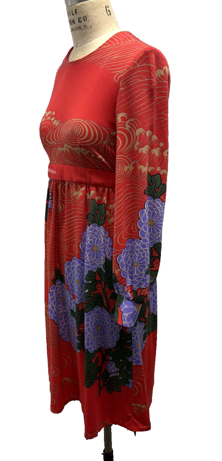 Vintage 60/70’s Hanae Mori Ban- Lon Dress Vivid–Red w/ Asian print – 8