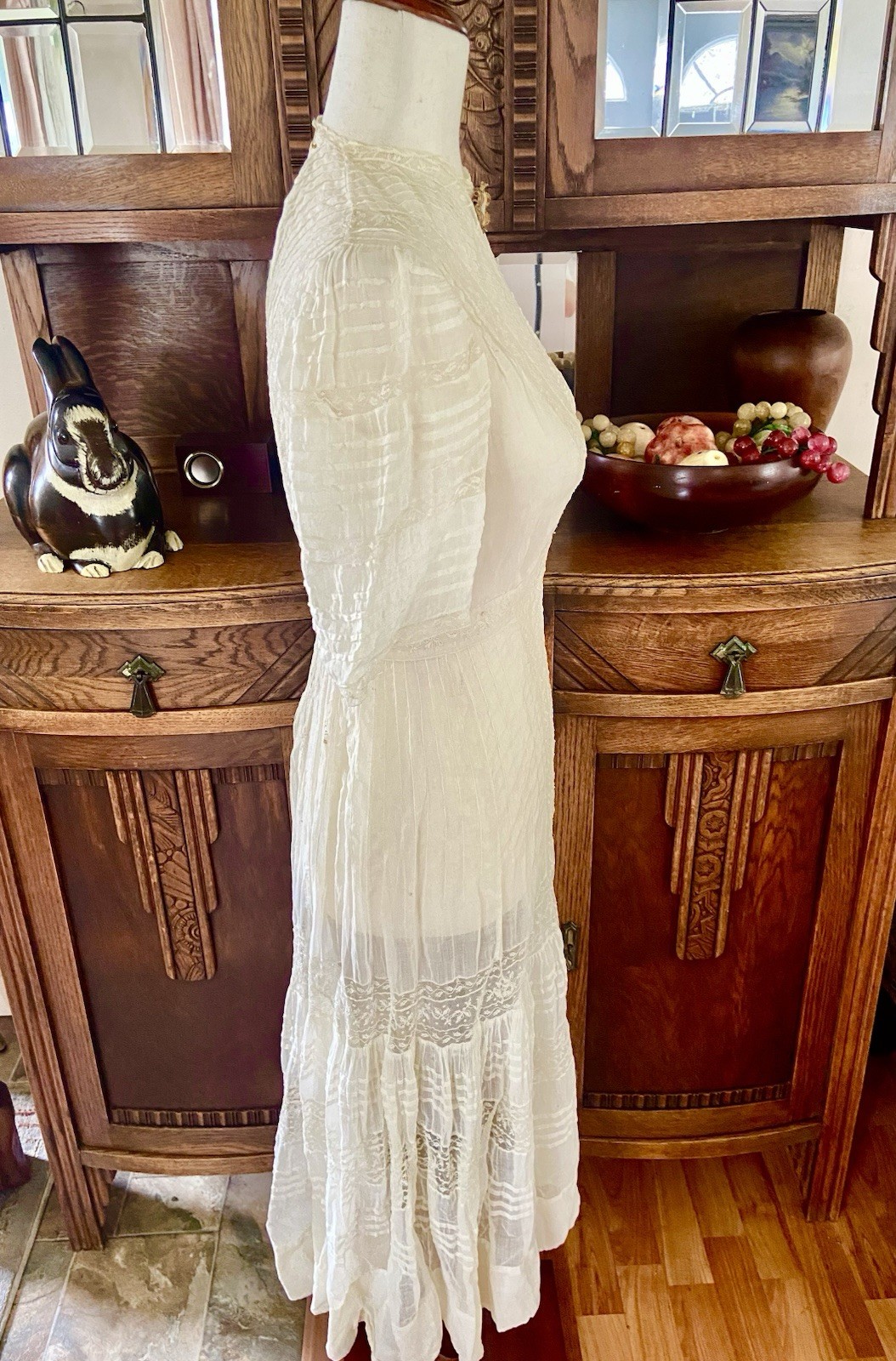 1907 Antique Embroidered Edwardian Era White Muslin Lace Dress “Hazel Slifir” 13