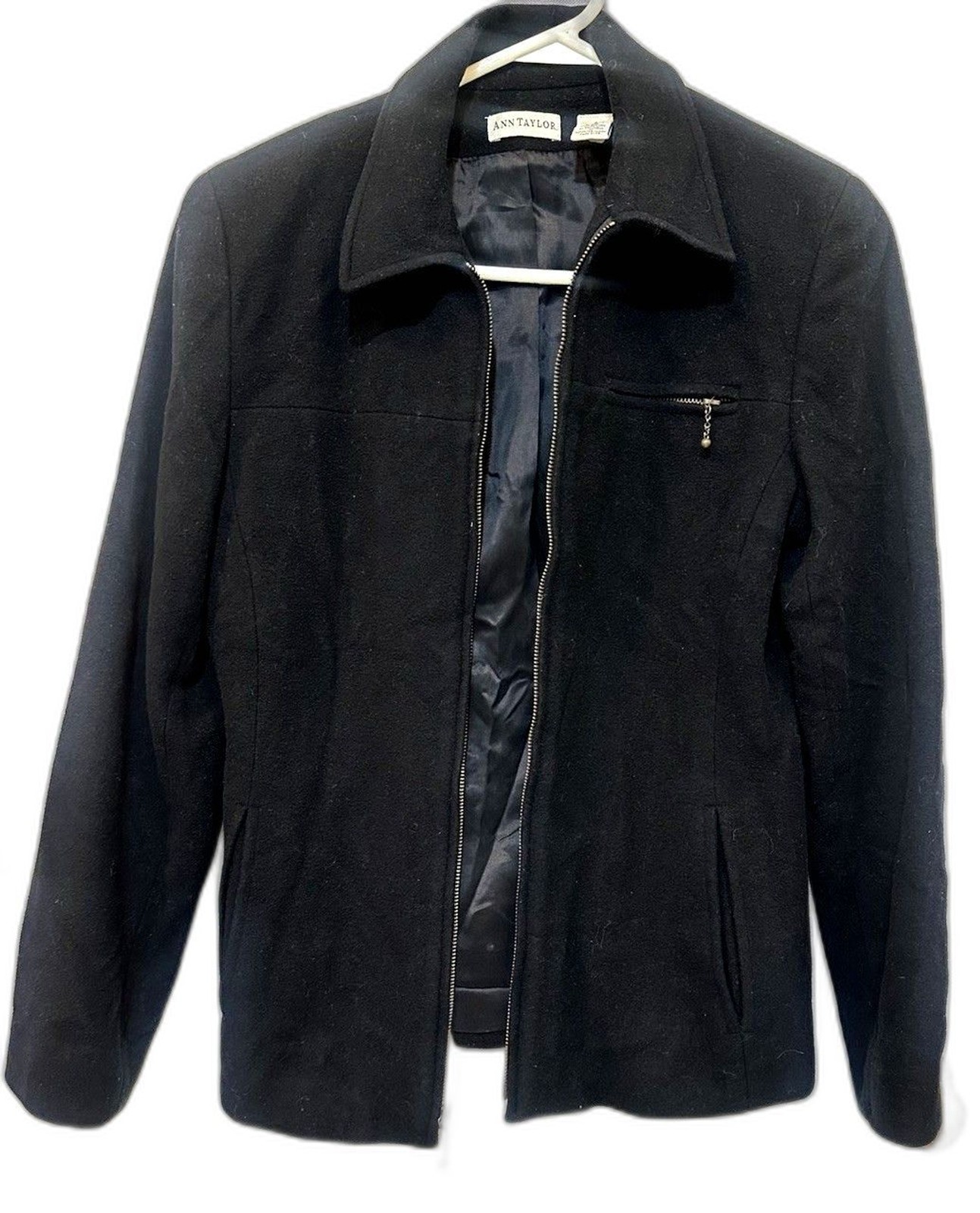Vintage Ann Taylor Wool Cashmere Blend Zip Front Jacket Black Women’s Size 4