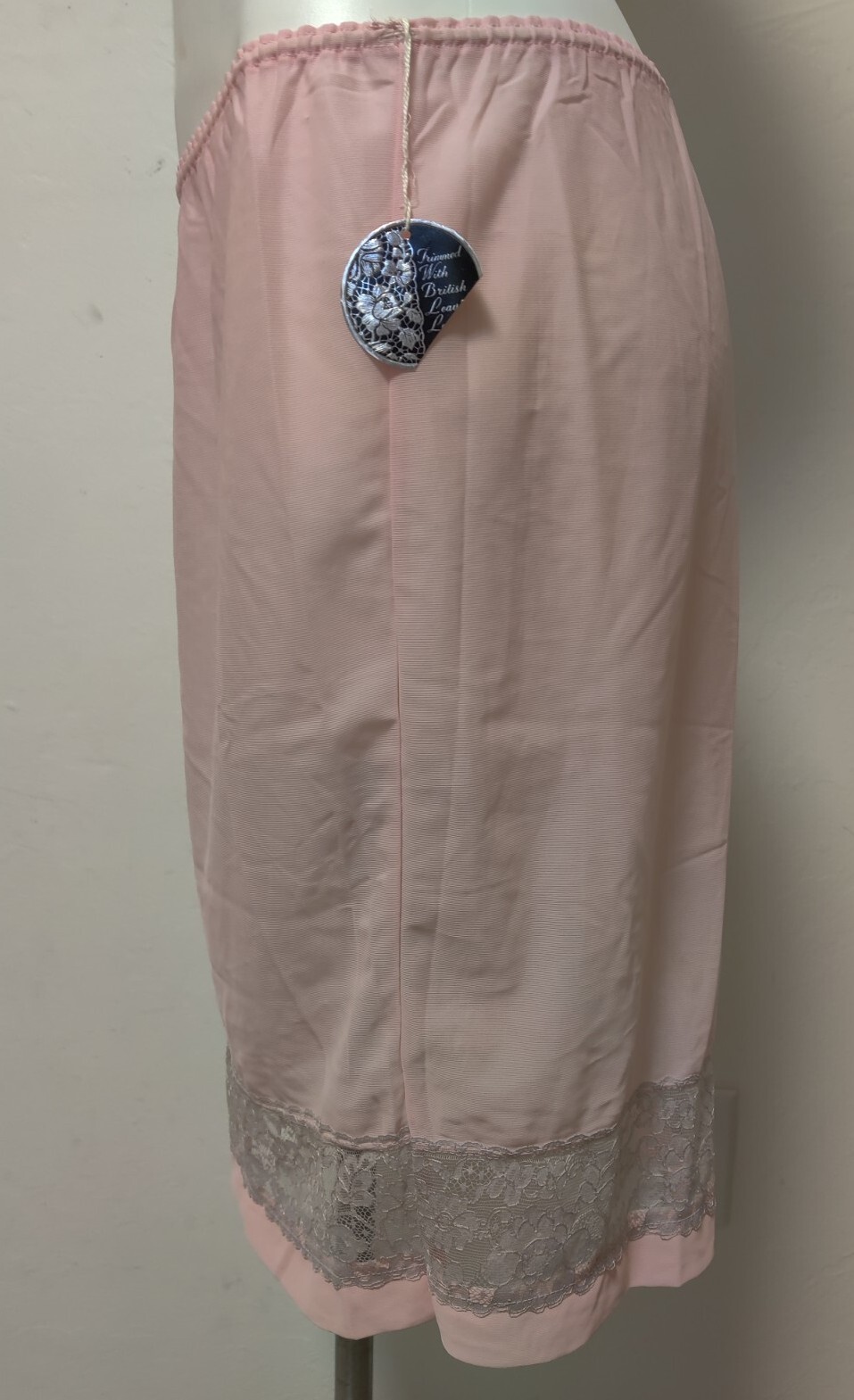 Vintage British Leavers Lace Industry Trimmed Rare Pink Half Slip New Old Stock