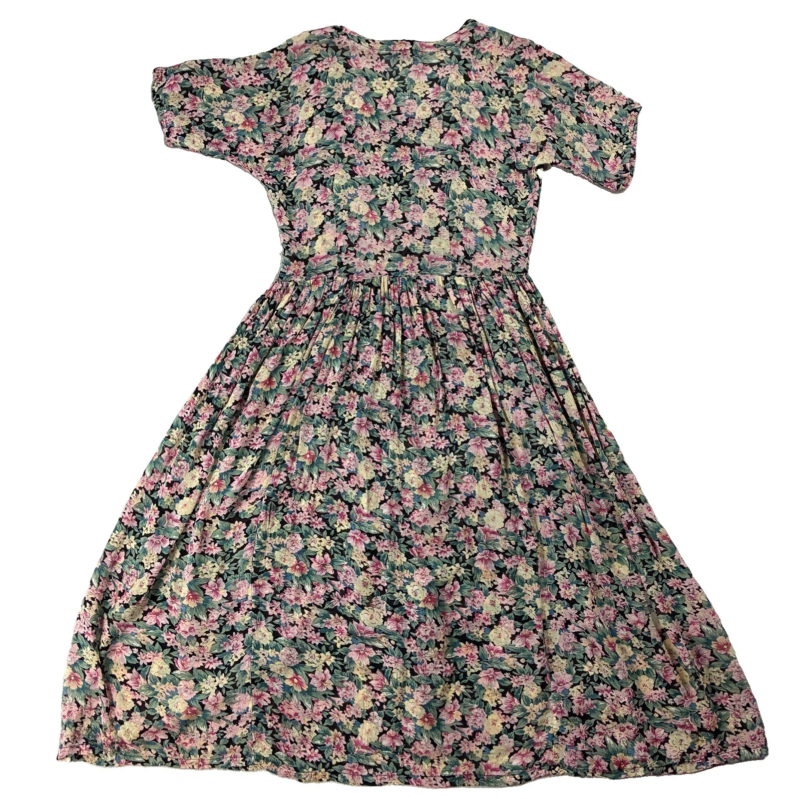VTG 90s Nostalgia Sheer Floral Short Sleeve Button Up Maxi Dress Womens M Grunge