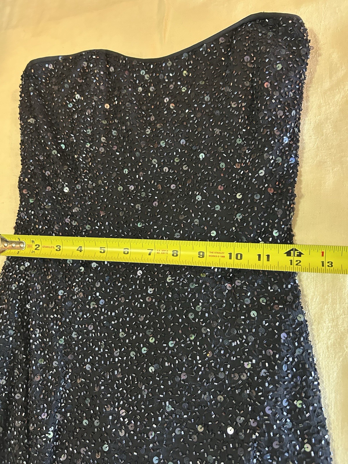 Vintage 90s Handbeaded Silk Maxi Gown Navy Strapless XS Panoply Goth Vampy
