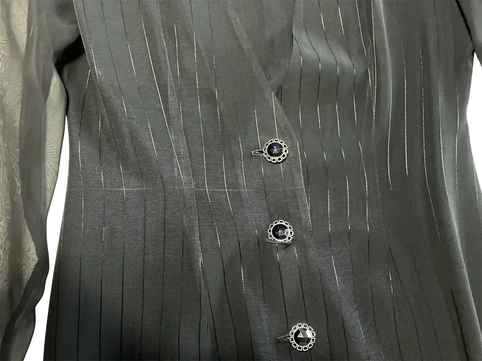 Vintage 80s Just Maggie Sheer Sleeve Black Pinstripe Power Blazer Jacket 7/8