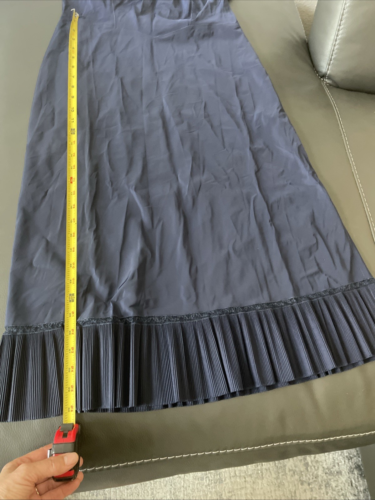 VTG 50’s BARBIZON Endear Tafredda Full Slip Dress Sz S-M Navy Blue Pleat Hem Zip