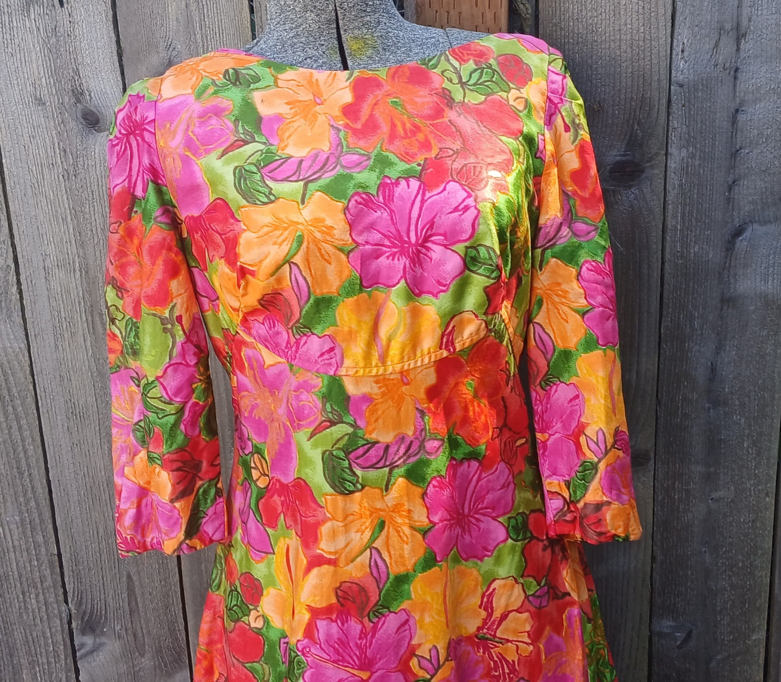 Vintage Hawaiian Tiki Maxi Dress Empire waist