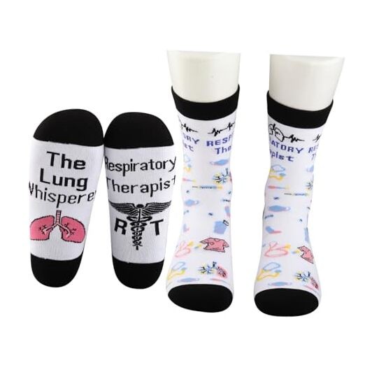 Respiratory Therapist Socks – 2 Pairs RT Graduation Gifts for Cotton Rt Socks