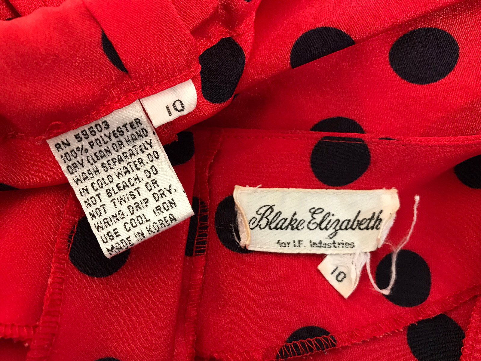 Vintage Blake Elizabeth Red Navy Blue Polka Dot Peplum Skirt Set Women’s Size 10
