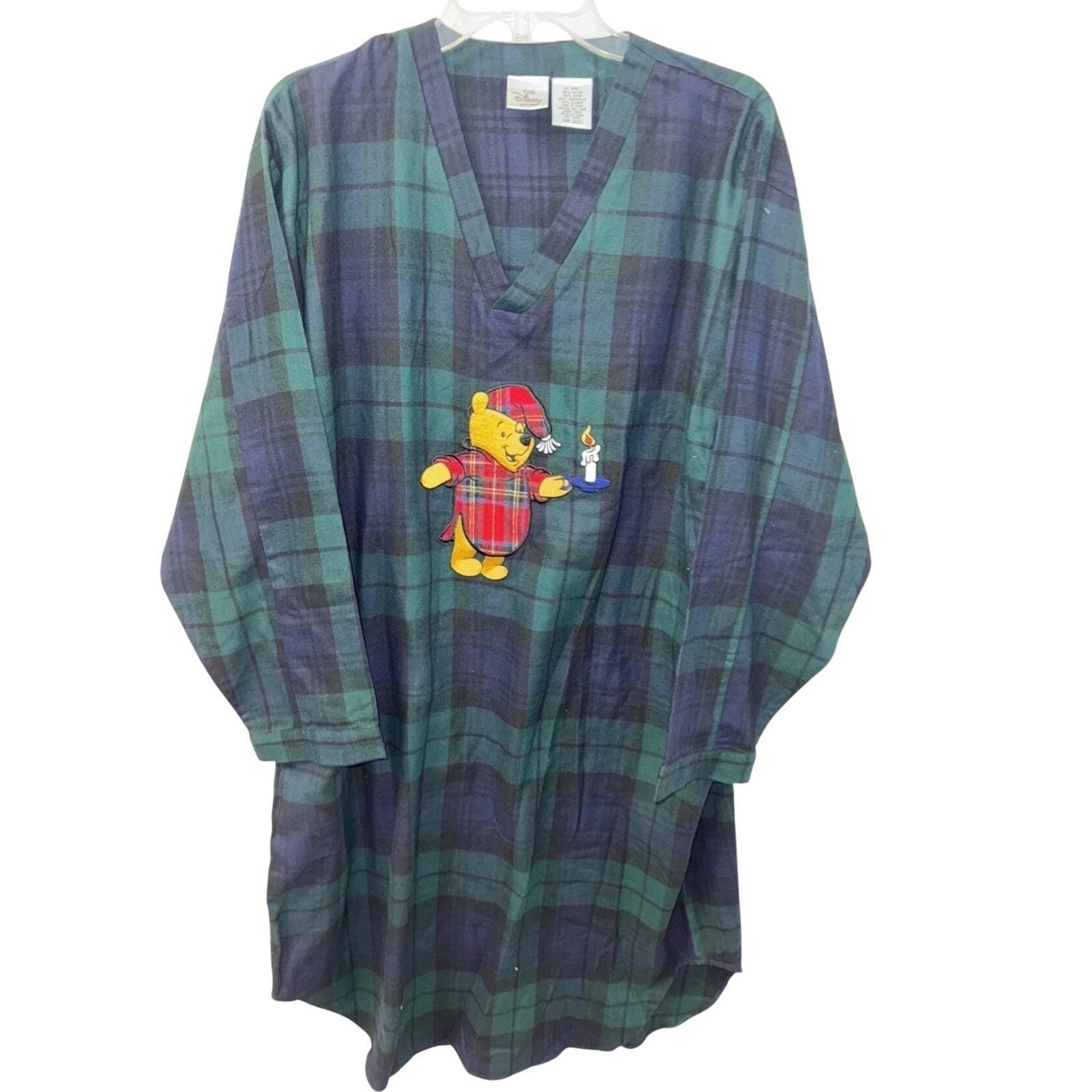 Disney Store Vtg Winnie the Pooh Plaid Cotton Nightgown Shirt OSFM Loungewear