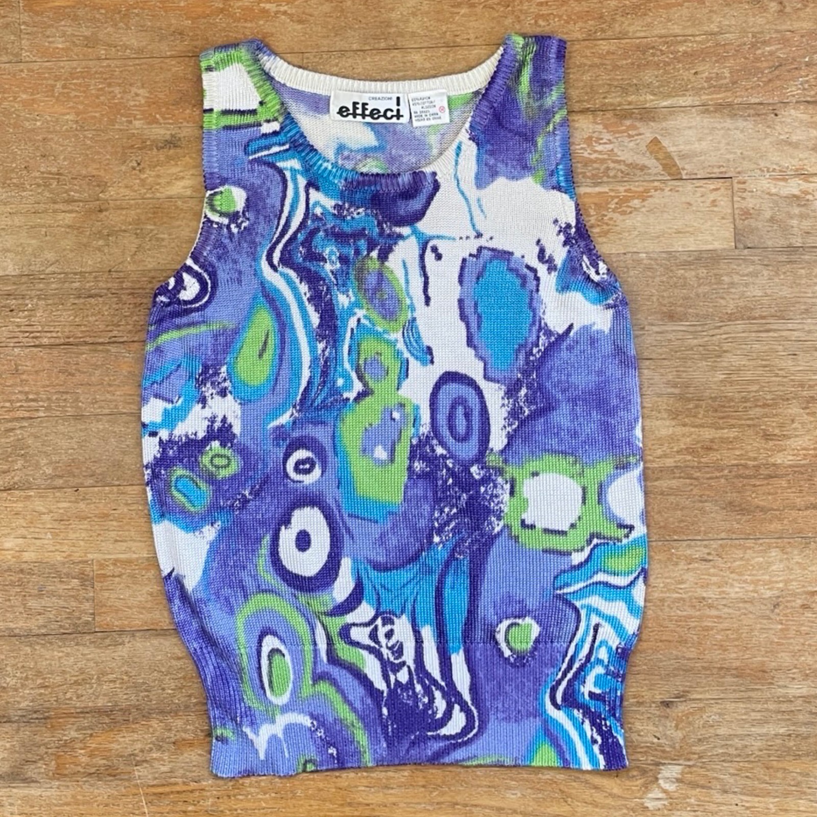 Vintage Psychedelic Print Top Size Medium 90s Knit Rayon Cotton Sleeveless Shirt