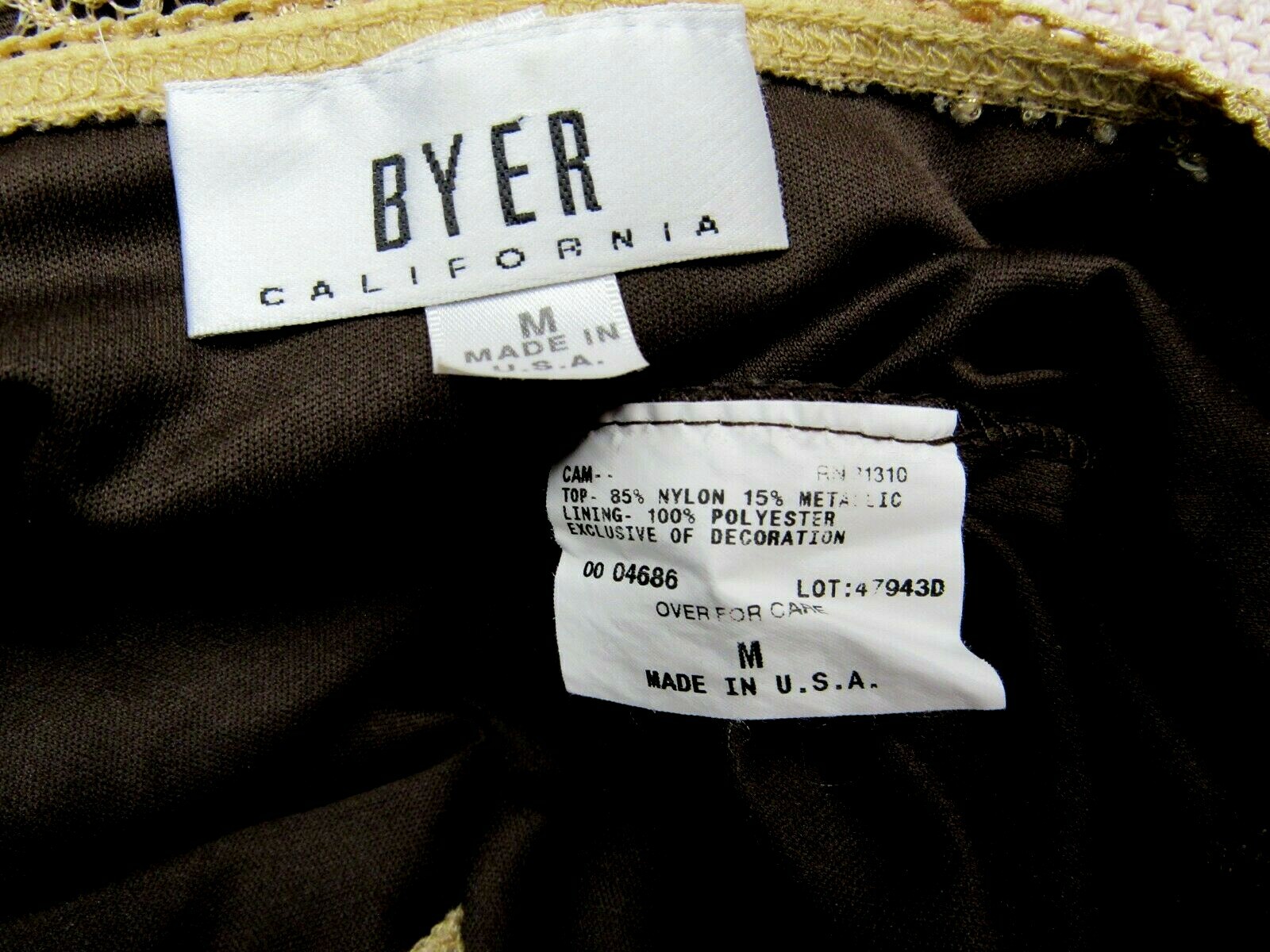 VTG BYER Stretch Knit Tank Top Empire Waist Sleeveless Open Lace Lined Gold M EU