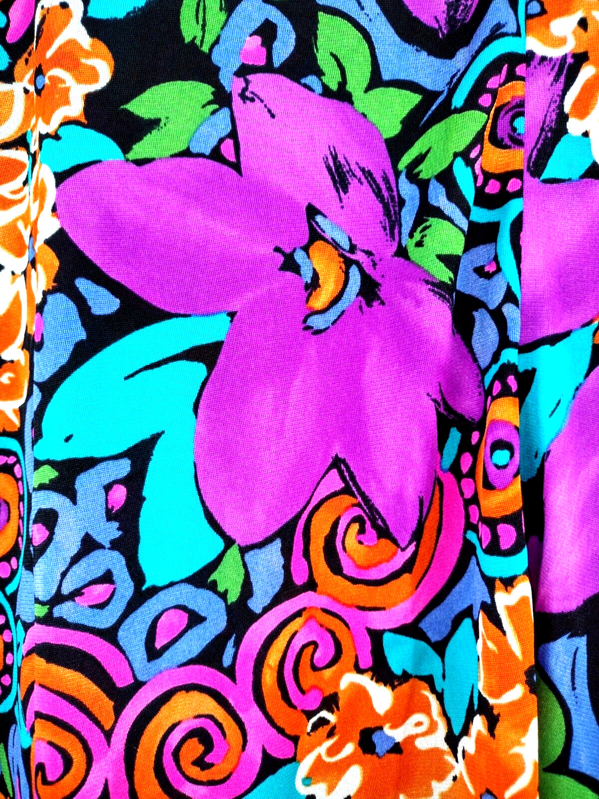 Vtg 80’s Psychedelic Floral A-line Top Sz S by De Weese Long S Cover-up Pockets