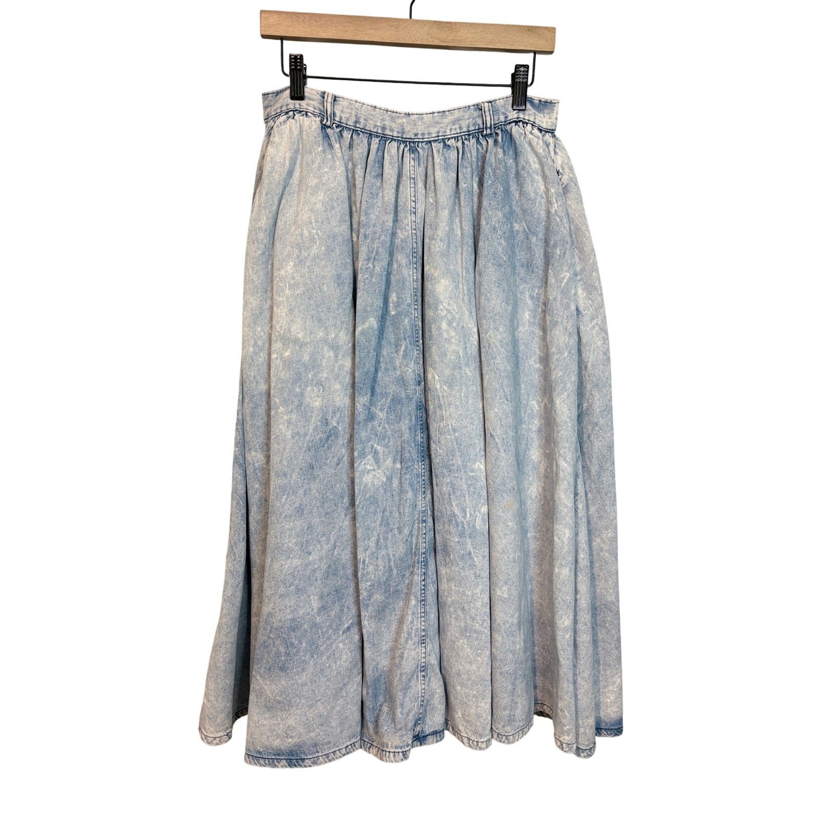 Together! Vintage 80s Acid Wash Denim Maxi Skirt Light Wash Blue Size 16 USA