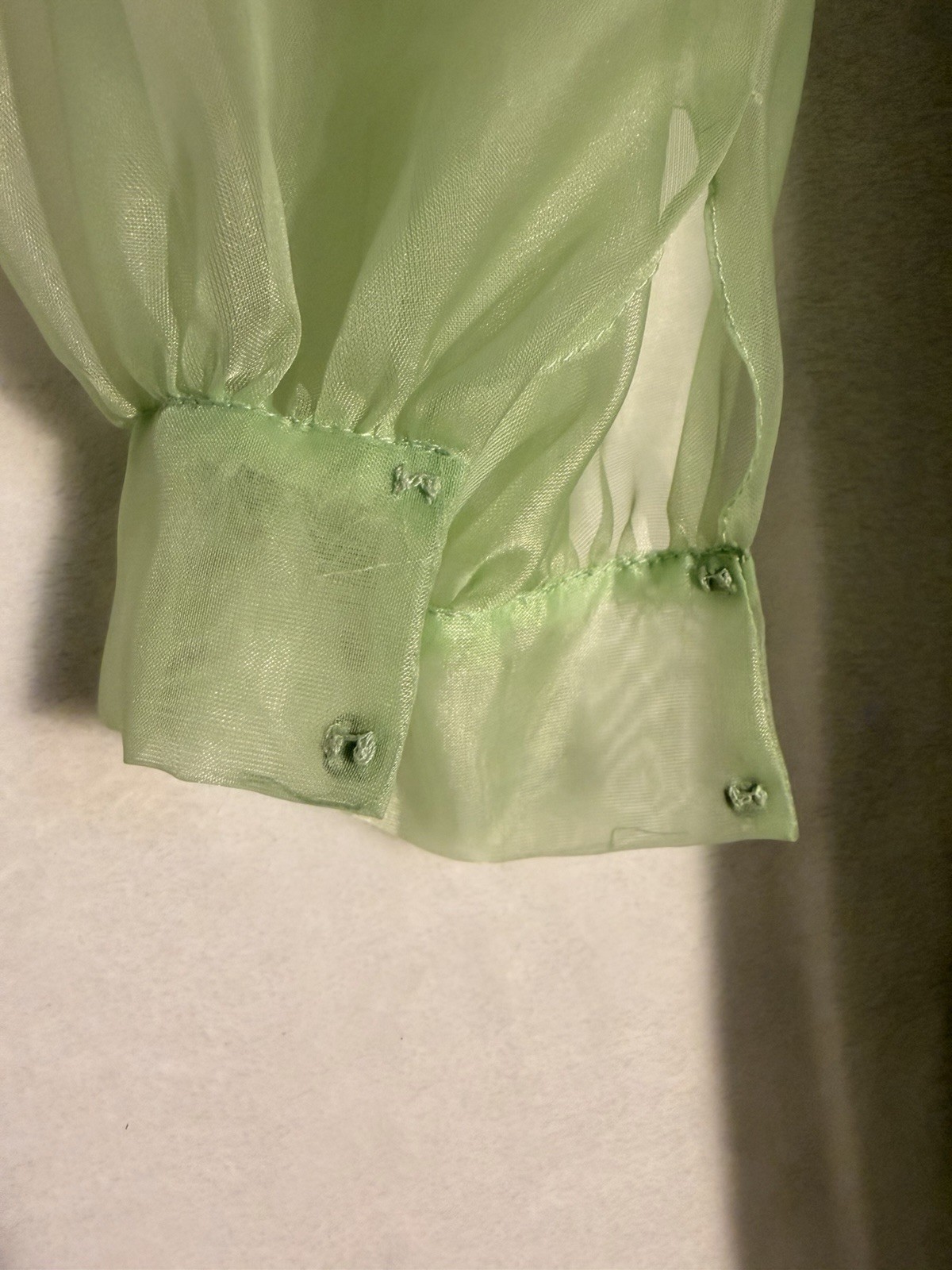 Vtg Mint Green Puffy Long Sleeve Maxi Cottagecore Prairie Ruffles Rare Dress