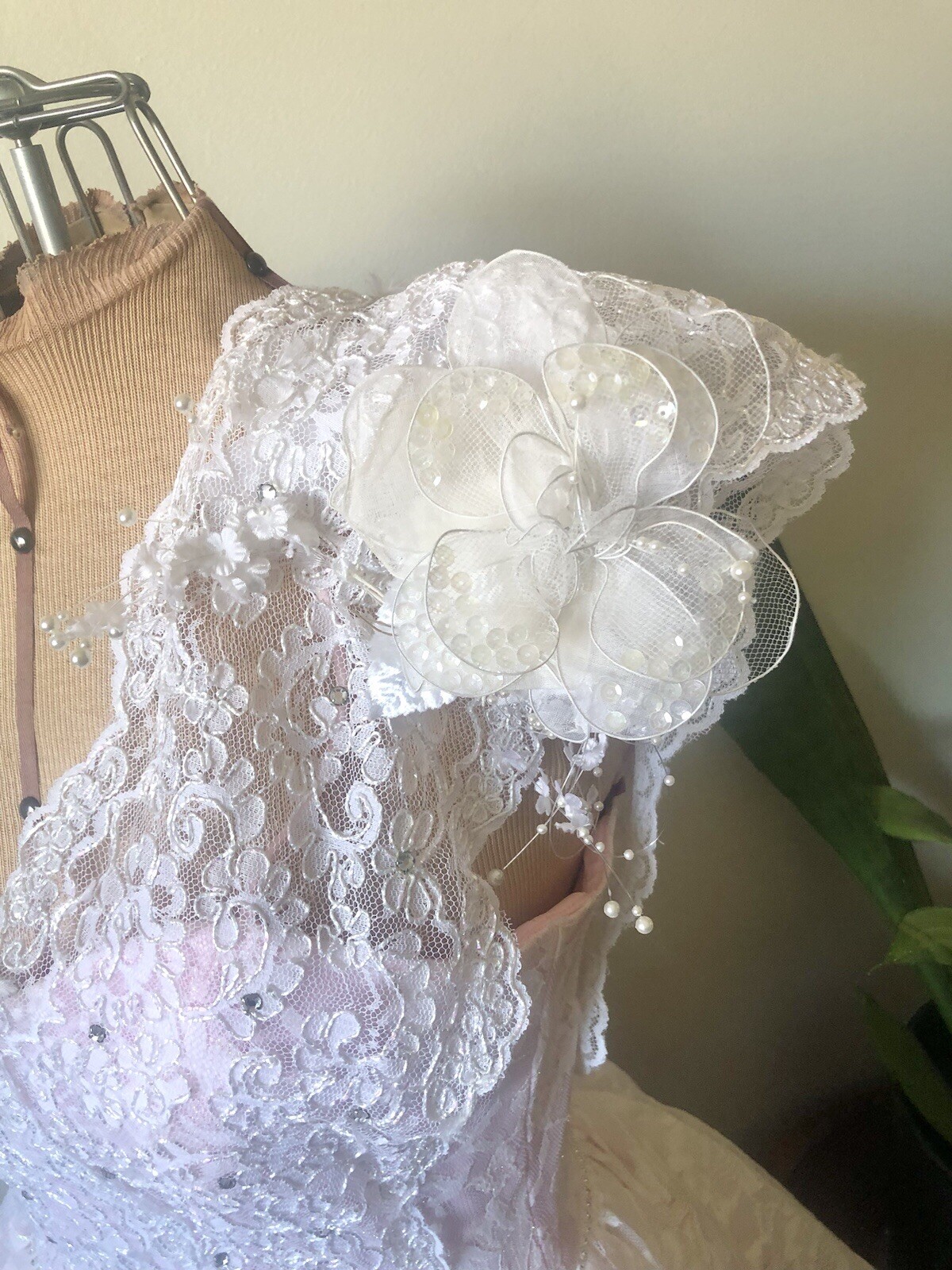 80’s Pink & White Lace Dress, XS