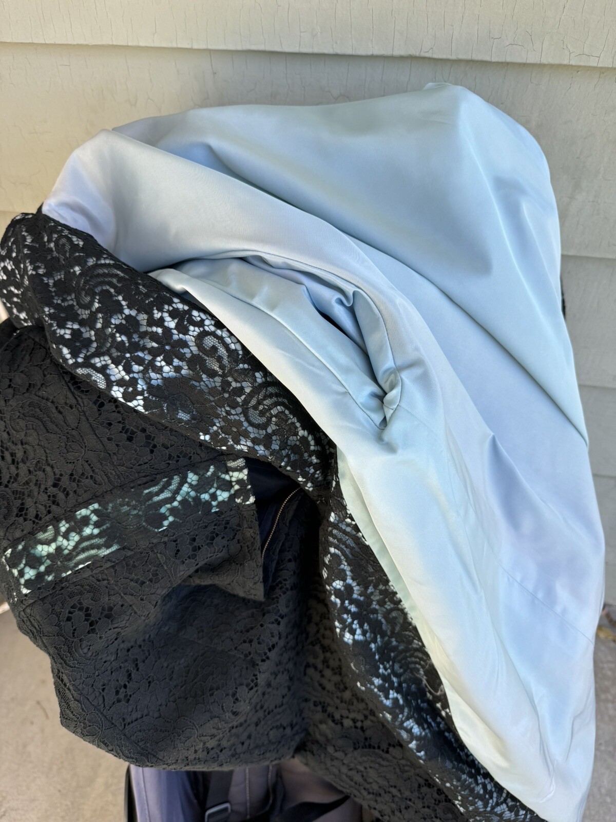 Vtg 50/60’s Two Piece Black Robins Egg Blue Lace Dress Long Coat Sz 4/6 (?) 28”