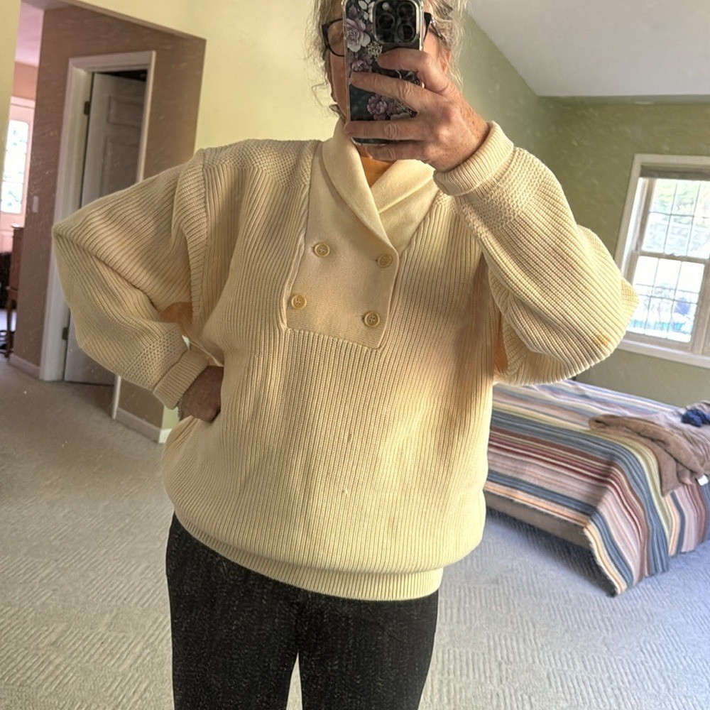 Vintage Neiman Marcus Carin French shawl collar fisherman’s wool sweater L/XL