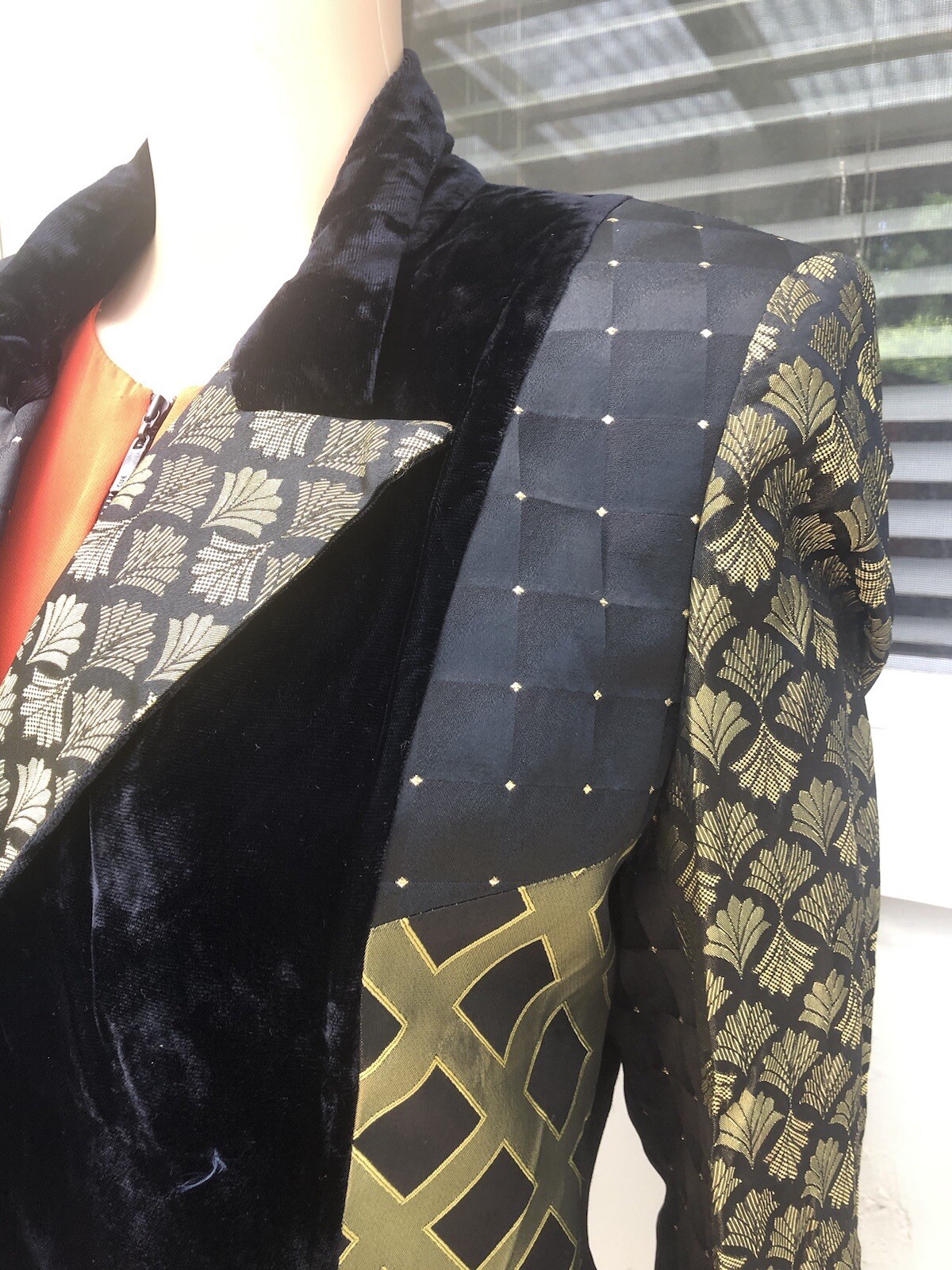 Vtg 80s Stanley Blacker For Gantos Black Gold Statement Cocktail Jacket S