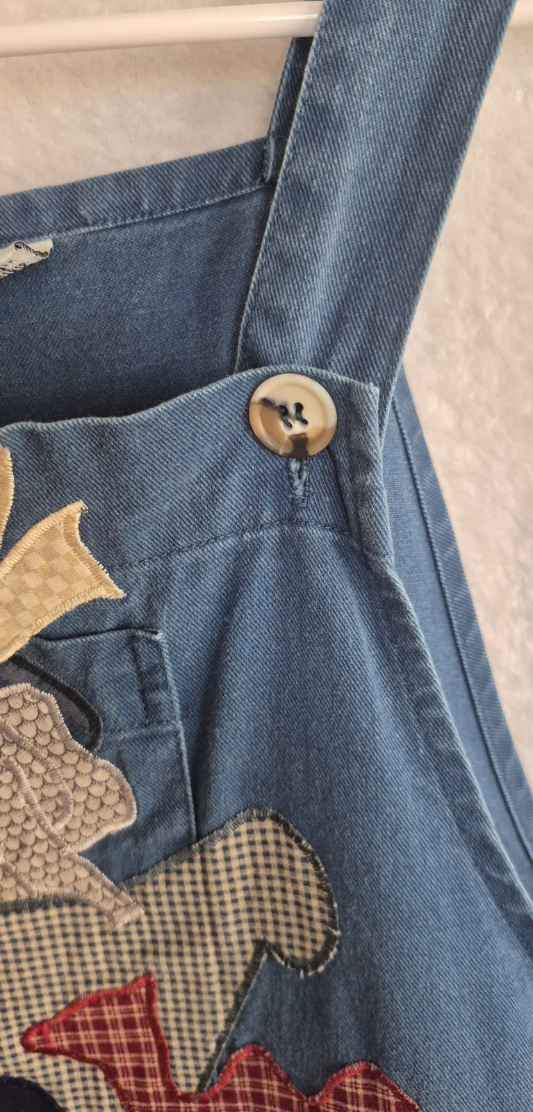 Vintage Sunbelt Noahs Ark Applique Denim Jumper Dress 90s Cottagecore M Folk Art