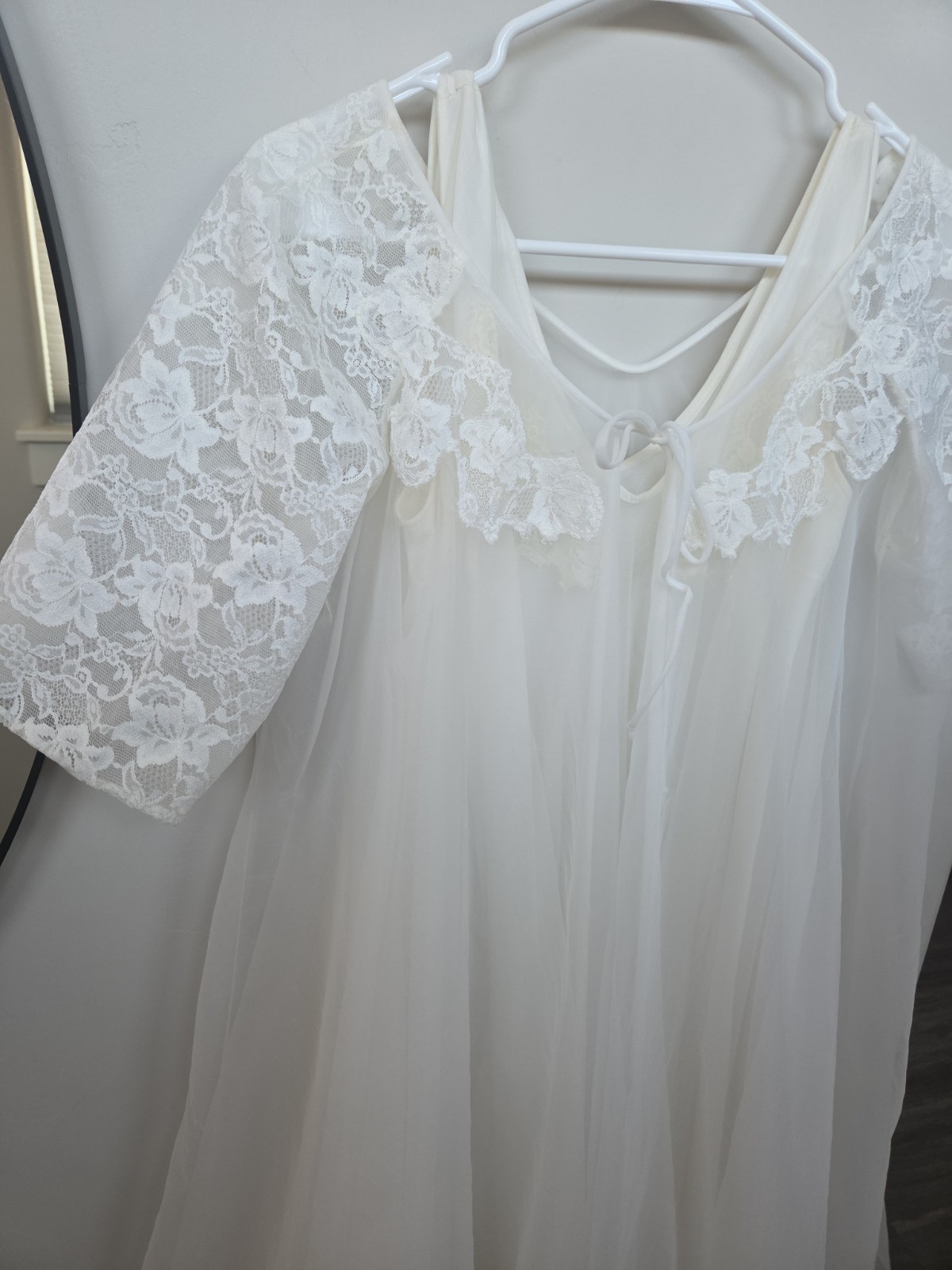2pc Vintage LISETTE Nightgown PEIGNOIR Robe Set BABYDOLL Sheer CHIFFON Gown M