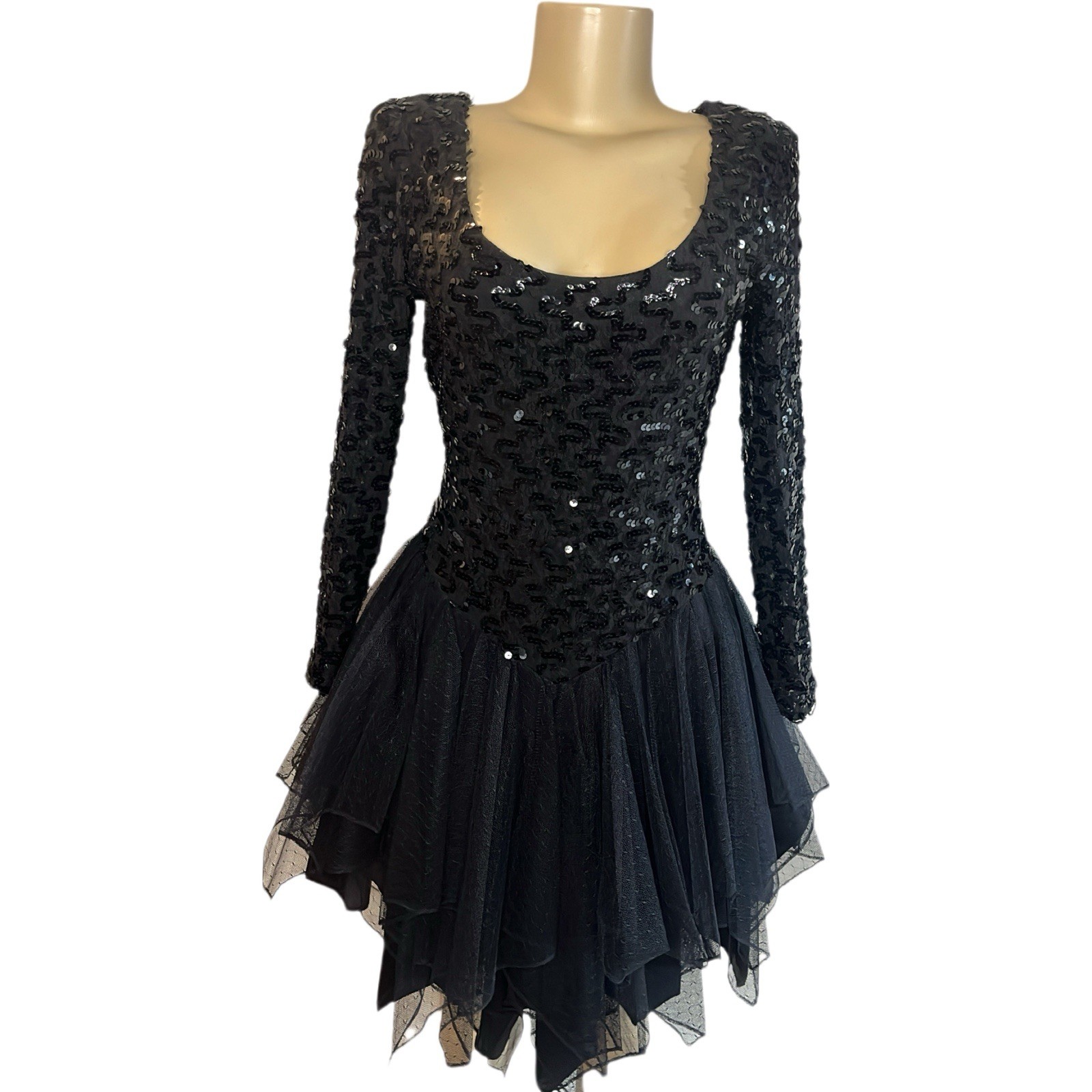 Vintage 80s Dove & Johnny Lace & Sequin Tulle Evening Dress