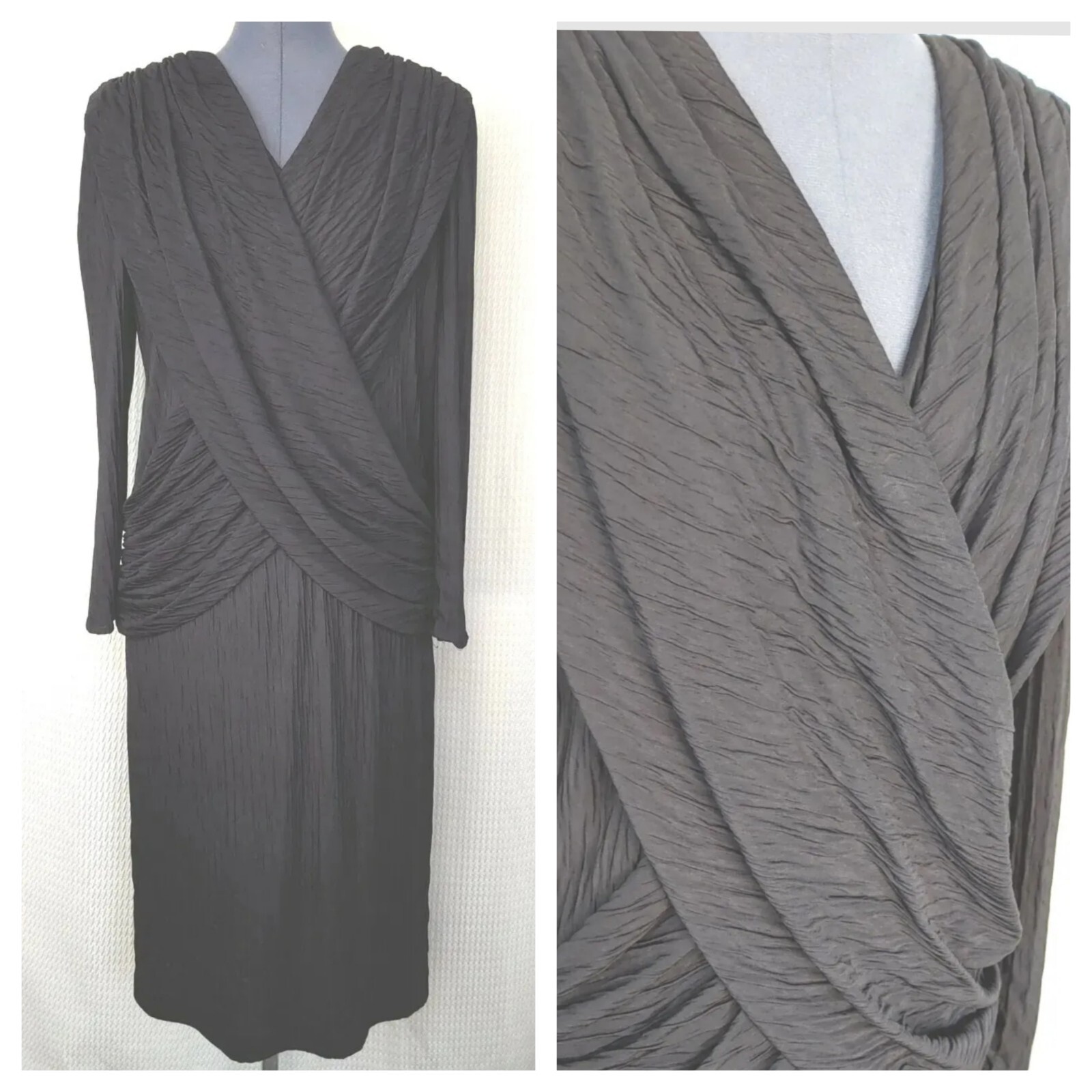 Vintage Riccardo Black Polyester Dress with Criss Cross Sash Overlays Size 8
