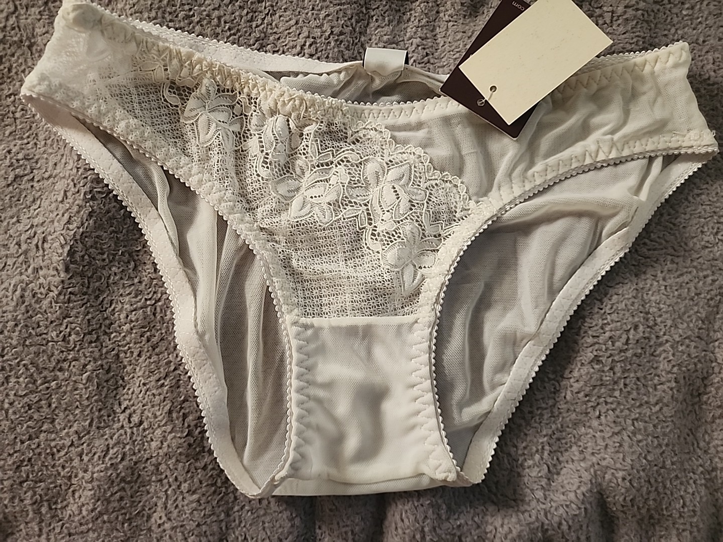 Vtg DONNA LOREN SZ Medium White Sheer Mesh Lace Bikini