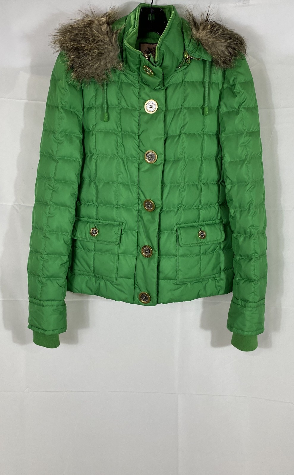 Vintage Y2K Juicy Couture Women’s Green Quilted Down Puffer Jacket Hood Sz M