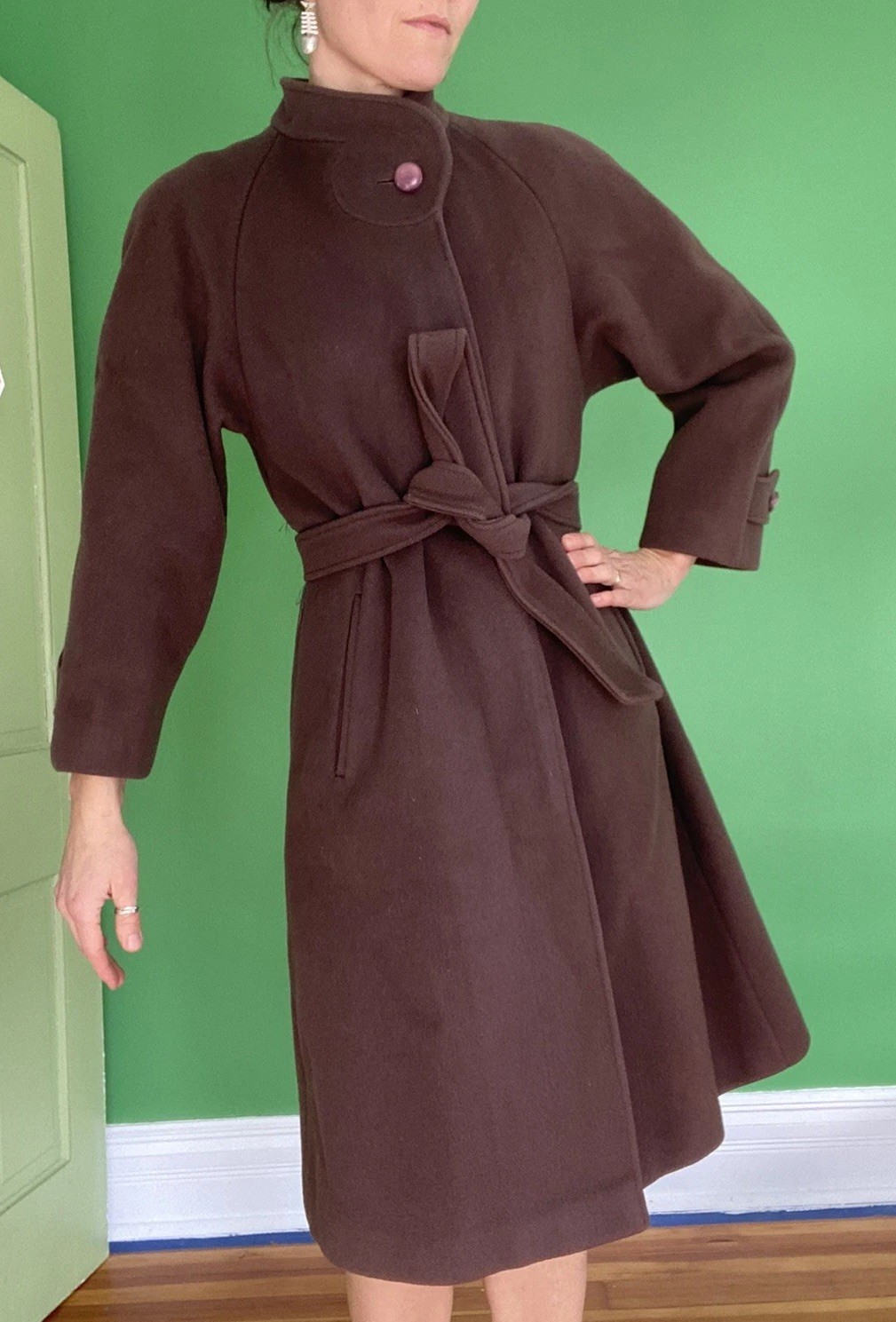 Vintage 70s Zandra Rhodes for Green & Makofsky purple Brown wool Belted Coat