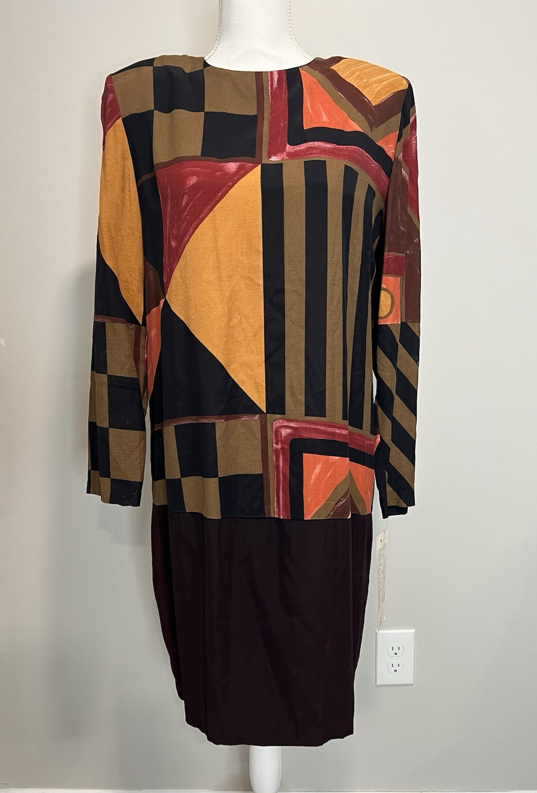 80s/90s Just In Thyme LTD. Multicolored Abstract, Geometric Printed Dress Size 8