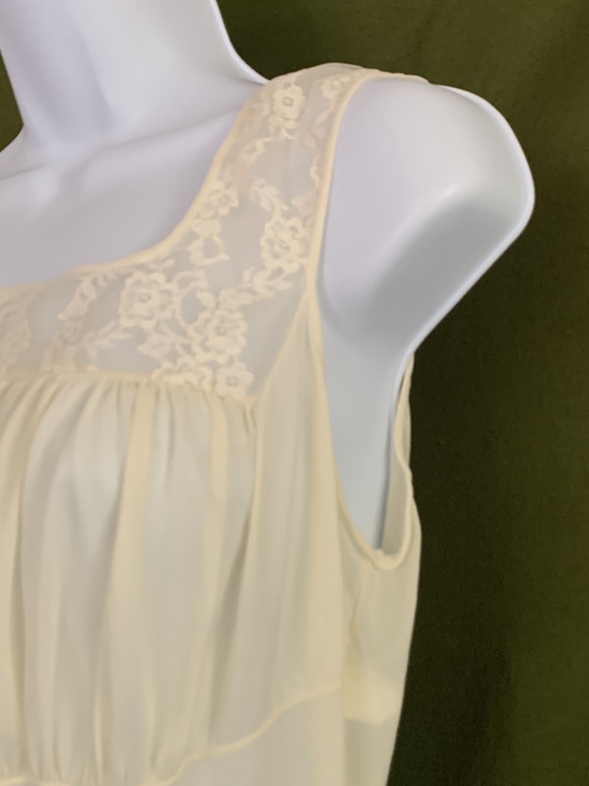 Vtg 60s Nightgown Butter Yellow Nylon Lace Fairycore Satin Ribbon Tie Sz 38