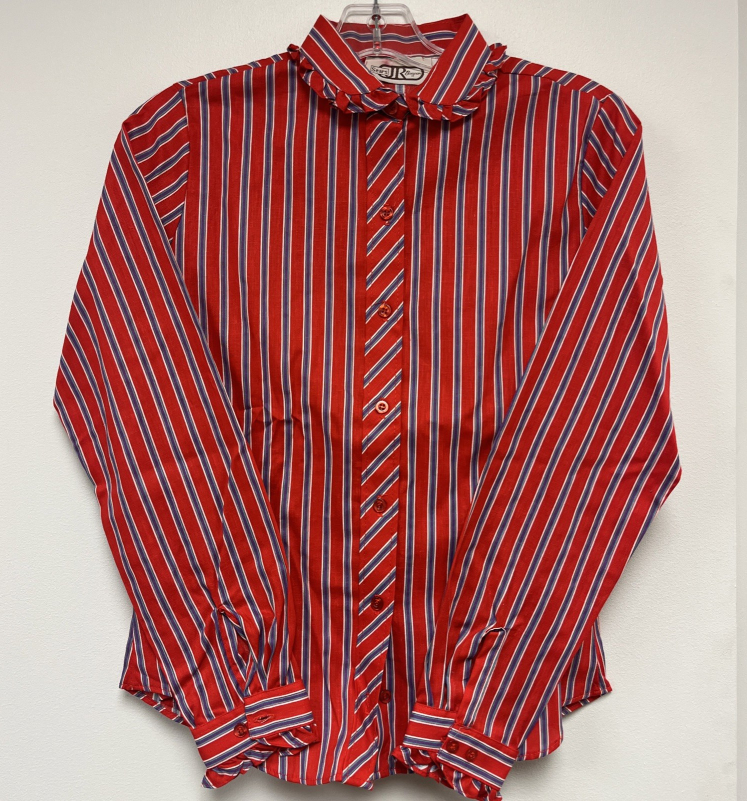 Vintage 1970s Sears JR Bazaar Striped Long Sleeve Button Up Shirt With Ruffles
