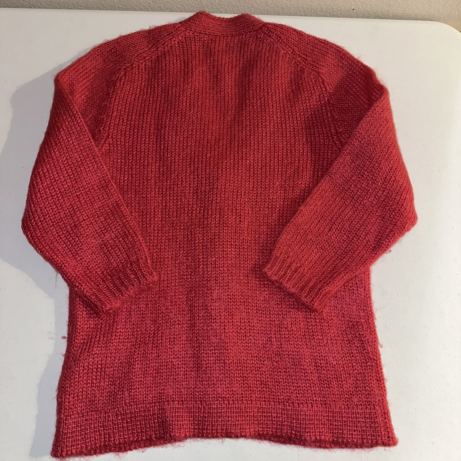 Vintage 1960s 100% Mohair Cardigan Sweater Pinkish Red Approx Sz Medium Shaggy