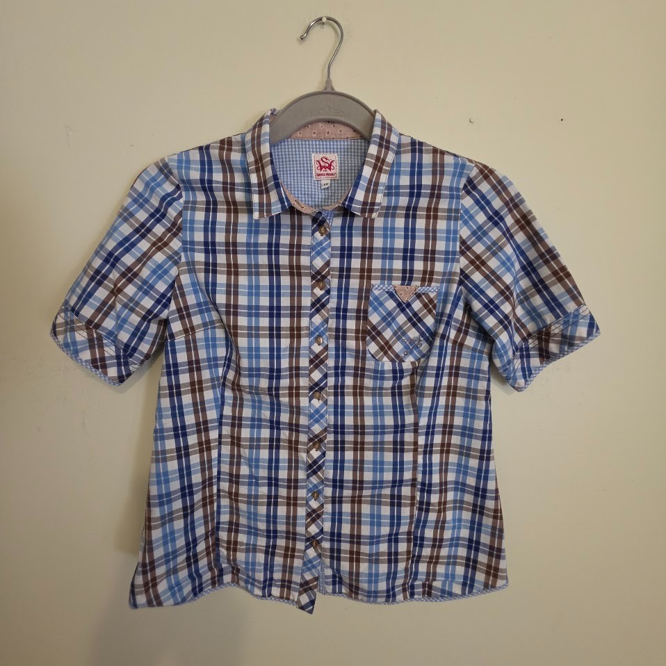 Vintage Spieth & Wensky Womens Oktoberfest Bavarian Plaid Embroidered Top XL/14