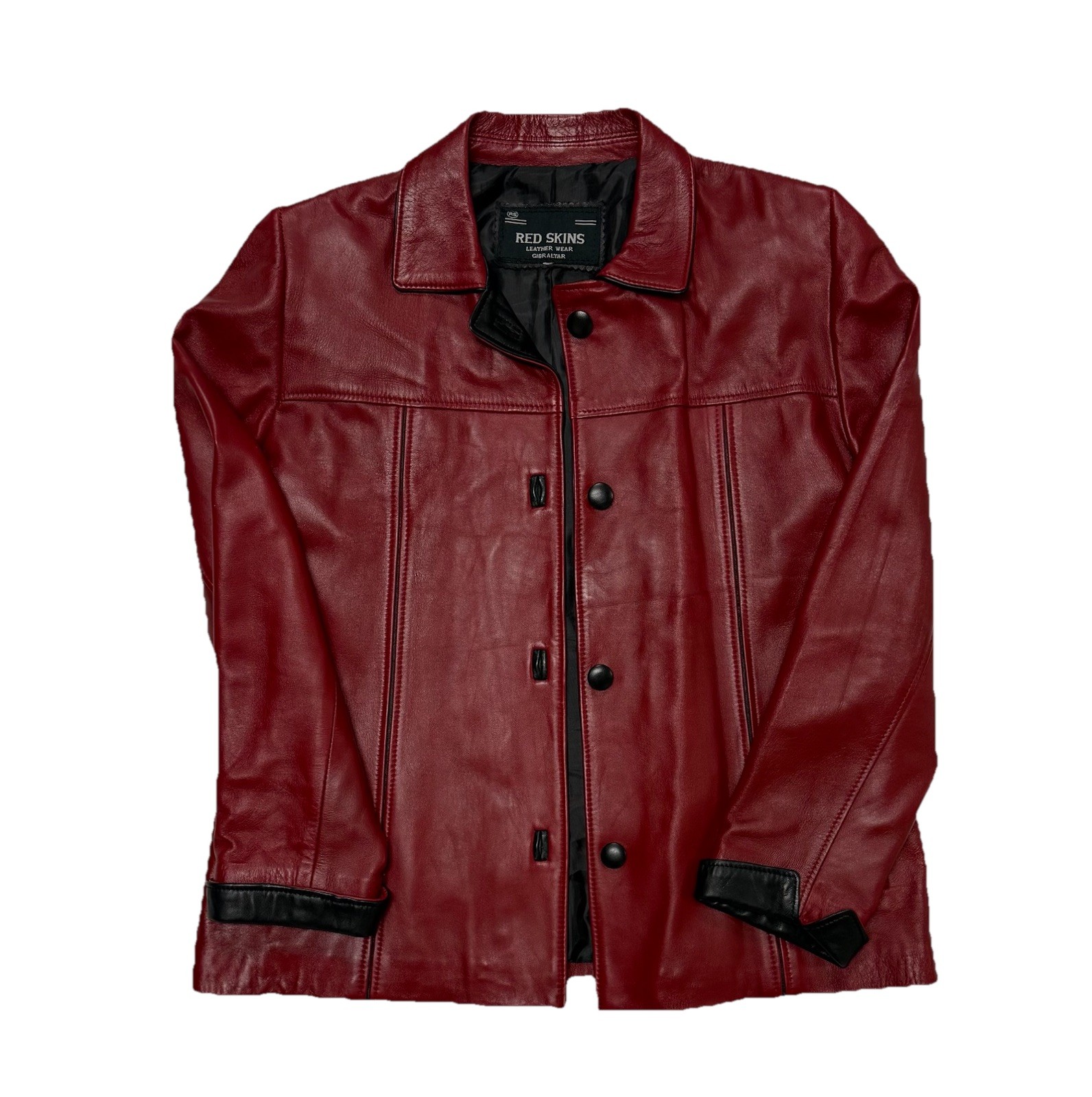 Vintage Red Leather Jacket With Black Lining Size M French Brand Red Skins
