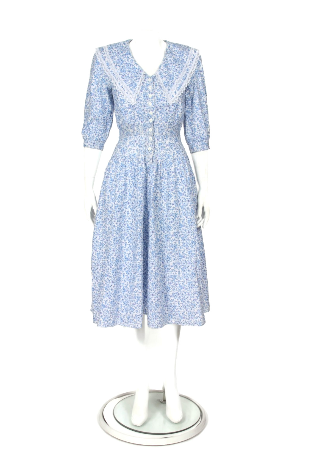 Vtg 80’s Floral Sailor Collar Garden Tea Party Country Romance Dress sz 3/4