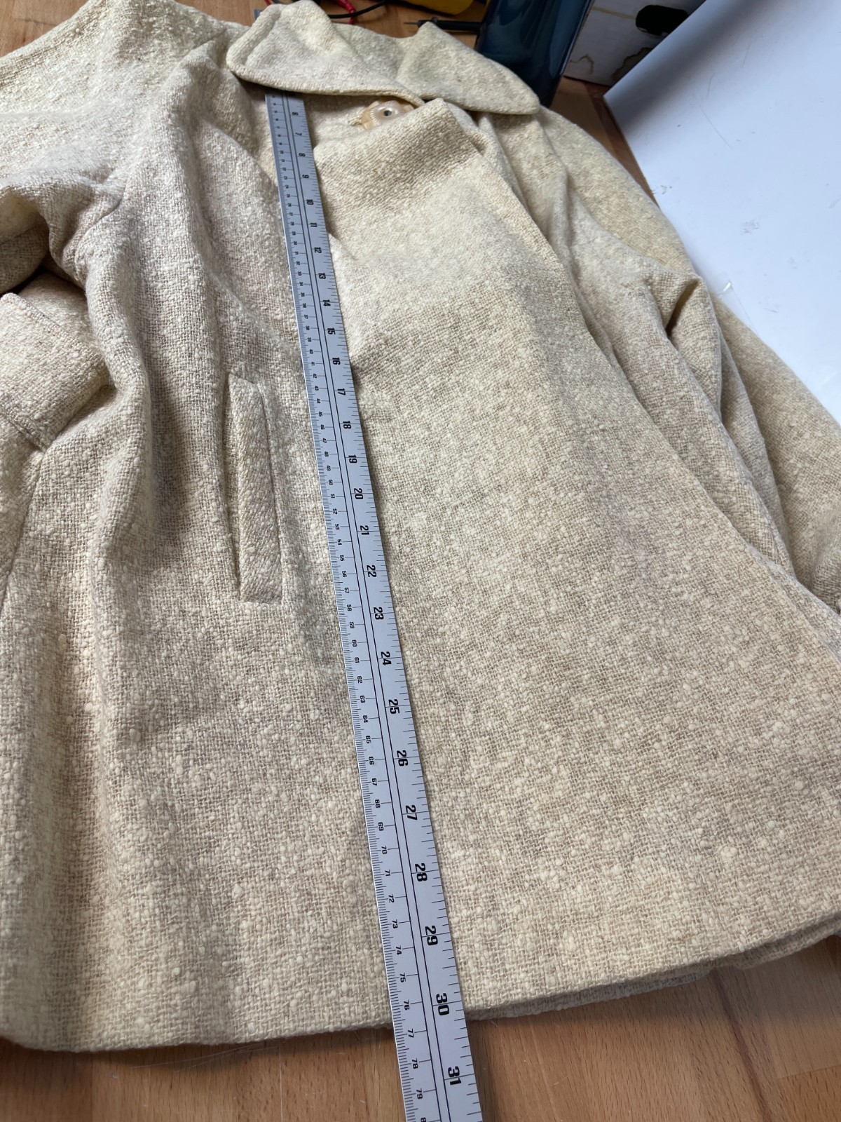 Vintage 1950s Fashioned by Irmac Wool Blend Coat Beige Bouclé Lined Mid Century