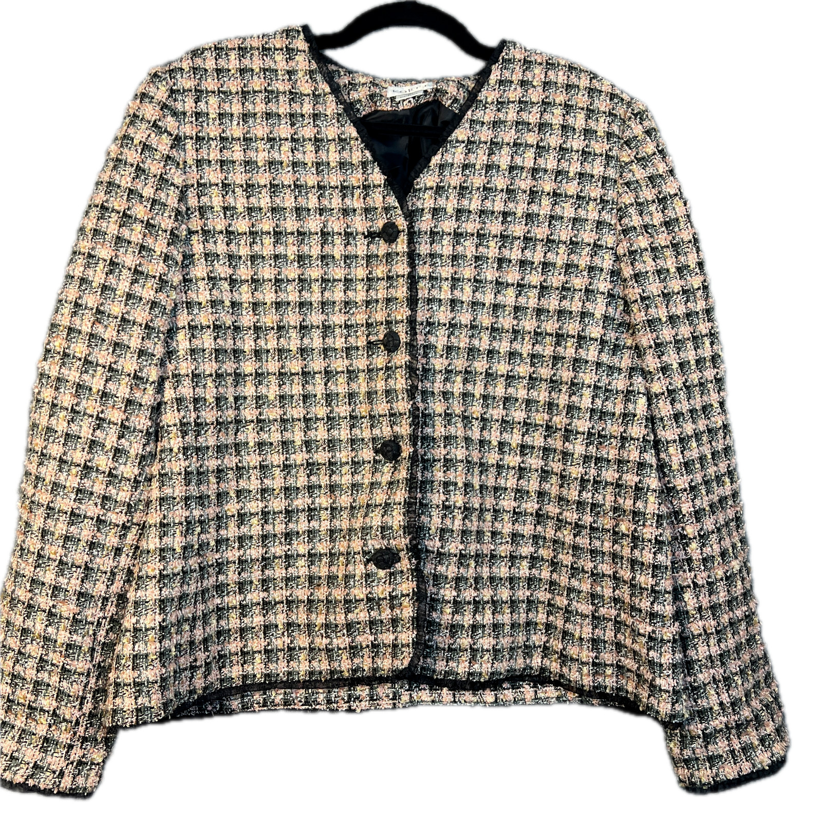 VTG Koret Boucle Tweed Jacket Pink, Black, Gray Old Money Sz 18 fits modern XL