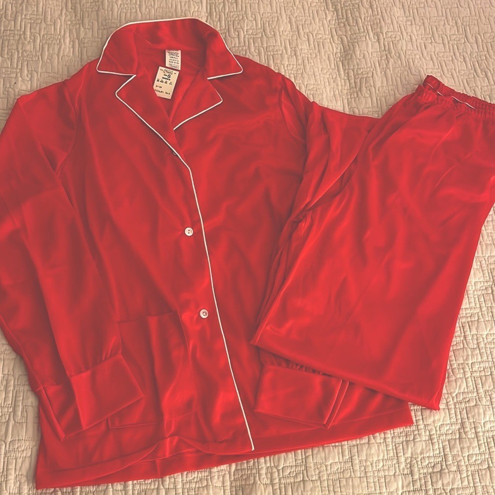 Vintage Sears Bright Red with White Piping Pajama Set: Top & Pants