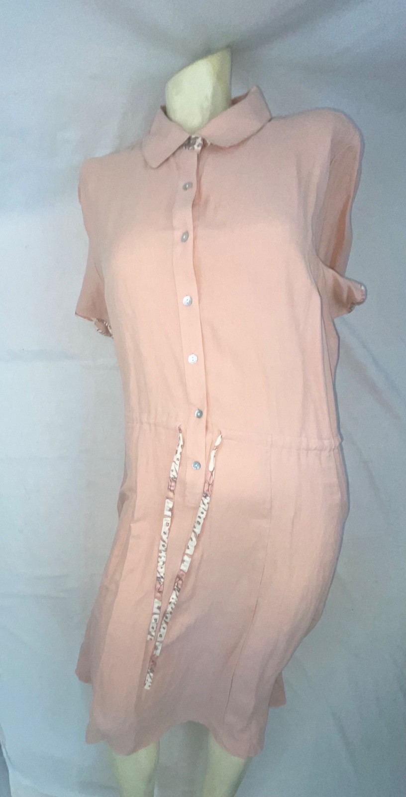 VTG 40S STYLE WOMENS L ORVIS PINK HOUSE WORK BUTTON TIE DRESS