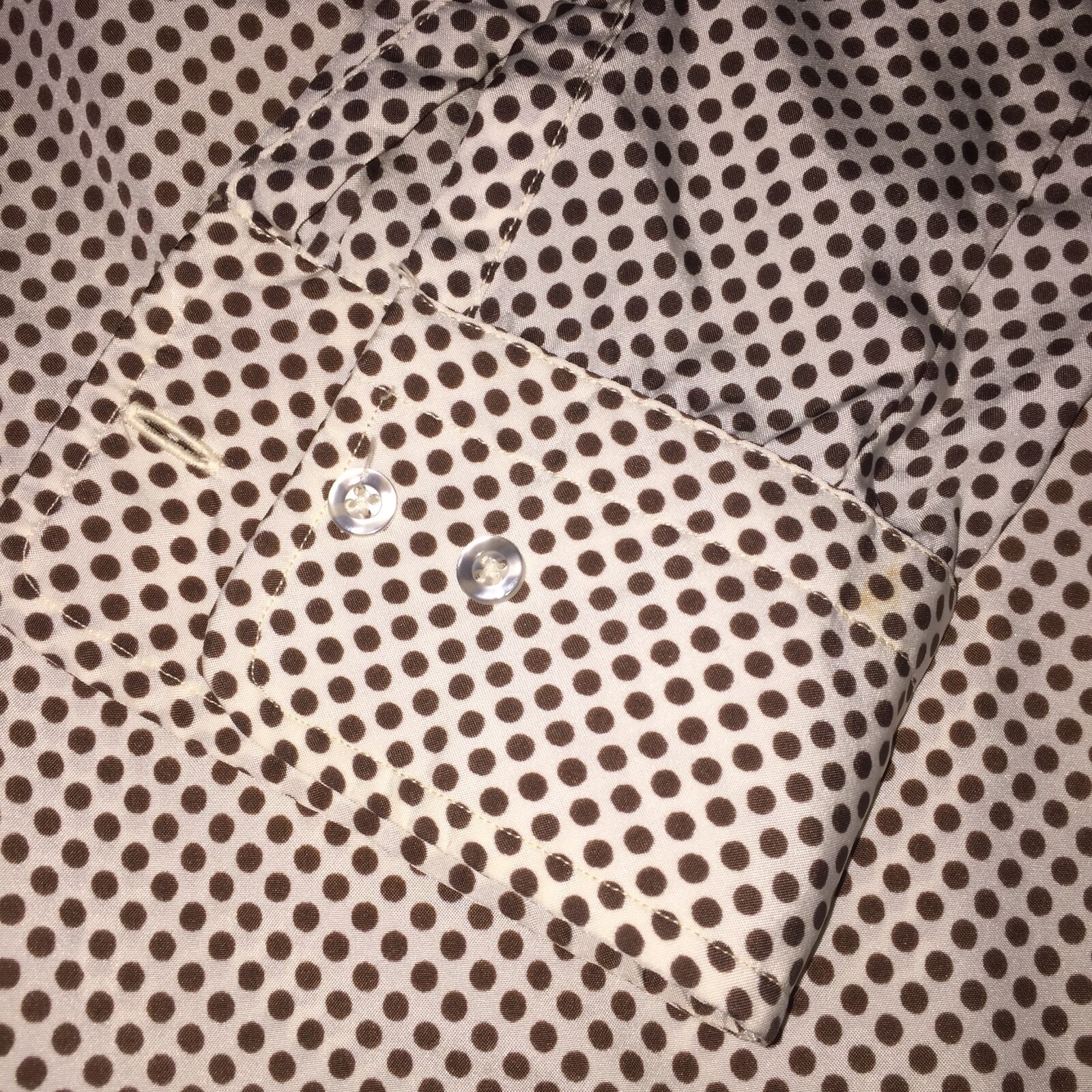 Womens Vintage BLOUSE Light Tan Brown Polka Dots 41 Bust XL Extra I MAGNIN LS