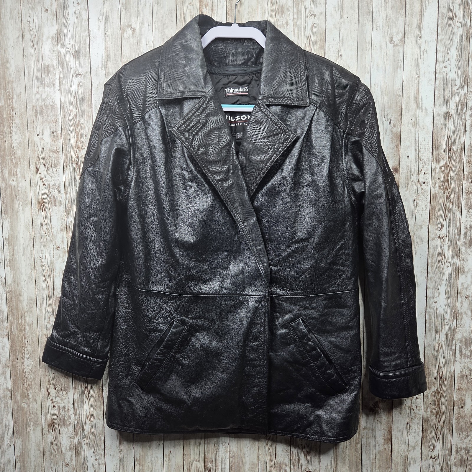 Wilsons Leather Unisex Black Jacket Adult Size XS Button Front Collared Vintage