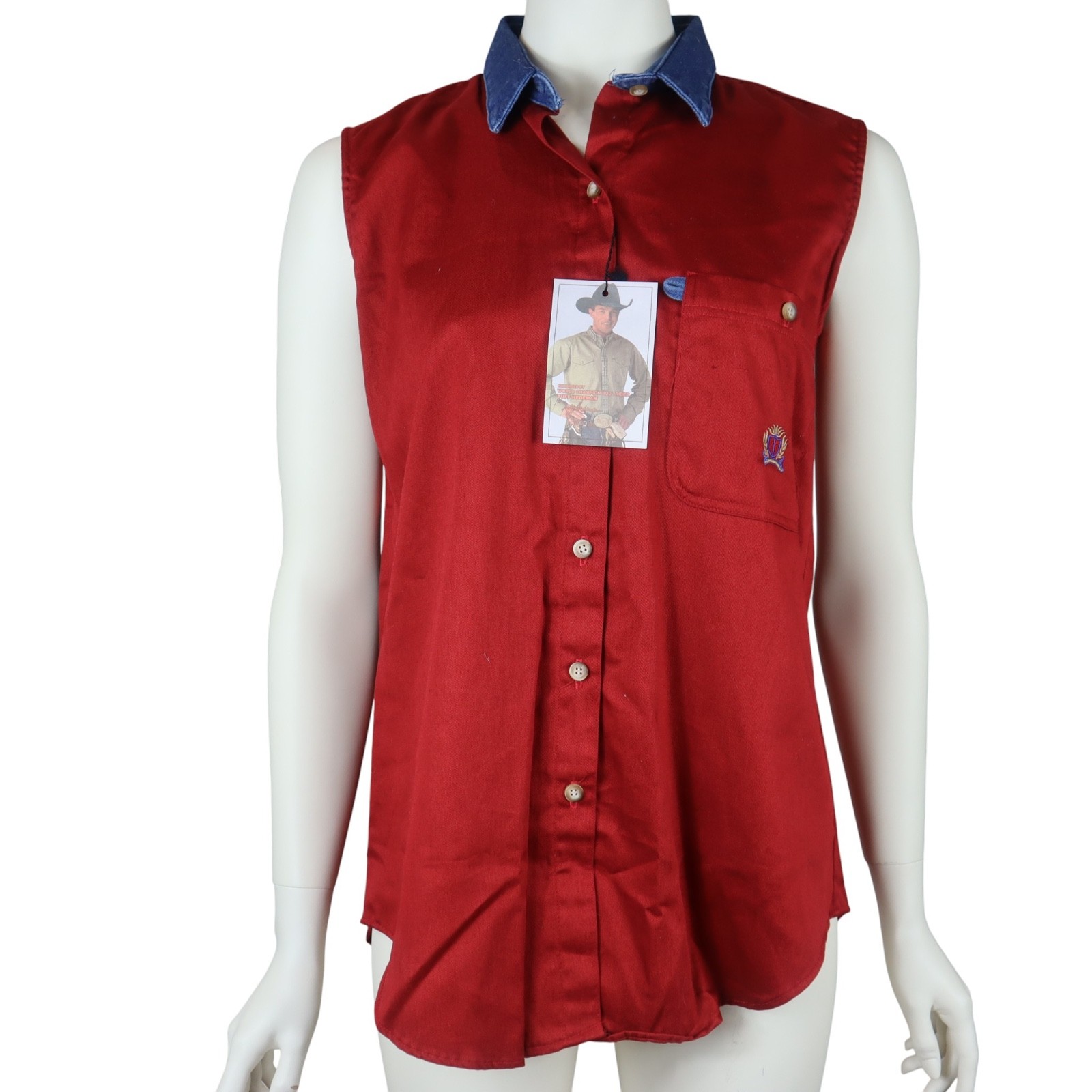 Vintage Panhandle Slim Sleeveless Red Top Western Denim Collar Women’s Small