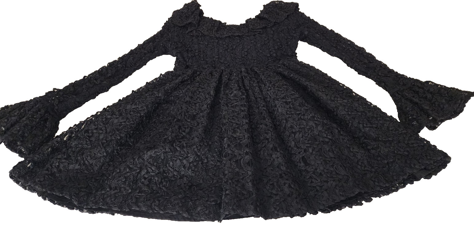 VINTAGE L Anna Sui Blk Women Stretch Lace Lined Evening Cocktail Babydoll Dress