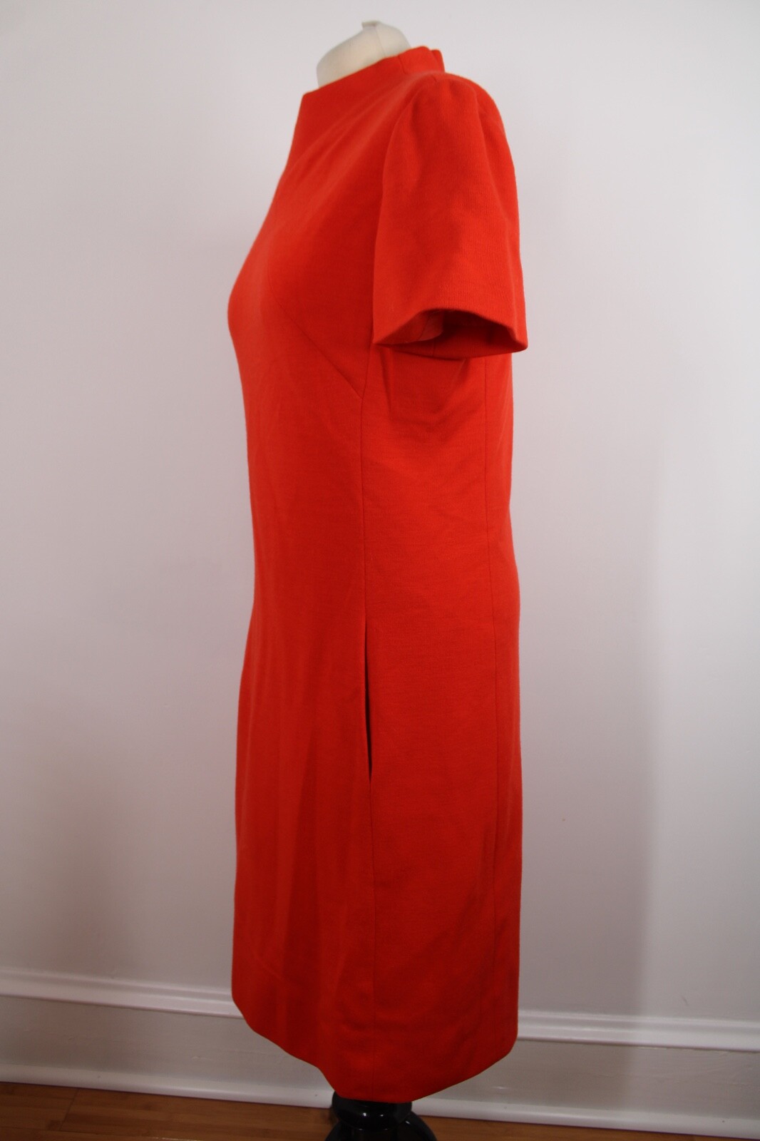 Vtg 60s Charles Cooper Thoroughbred 16 Orange Wool Short Sleeve Dress Silk Lined