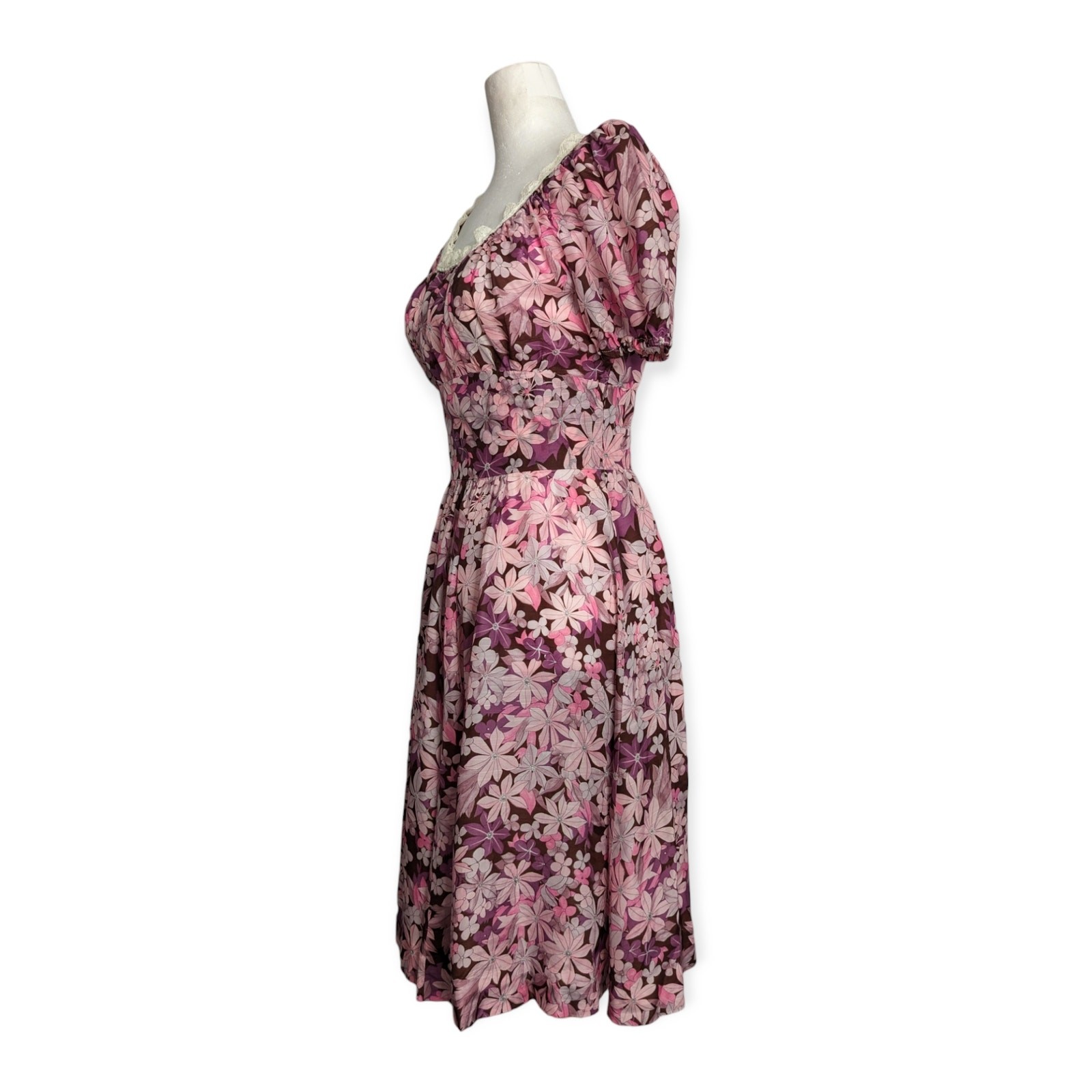 Midcentury 50s 60s Orchid Plum Purple Tropical Silk Scoop Neck Patio Dress XS